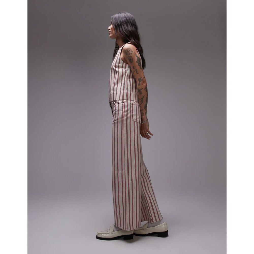 TopShop Stripe Mid Rise Wide Leg Jeans Red/White - Size 24x30 NWOT - Picture 2 of 8